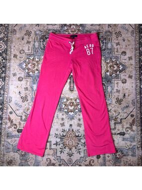 Early 2000s Aeropostal Low Rise Flare Sweatpants Pink Drawstring Y2K Sleep Large